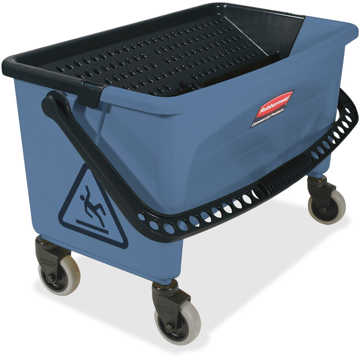 Image of Rubbermaid Commercial WaveBrake Q93000BE Finish Mop Bucket w/ Wringer, Hinged Lid, Ergonomic Design, Handle, 16.2" x 26.2", Blue, 1 Carton