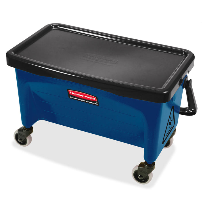 Image of Rubbermaid Commercial WaveBrake Q93000BE Finish Mop Bucket w/ Wringer, Hinged Lid, Ergonomic Design, Handle, 16.2" x 26.2", Blue, 1 Carton