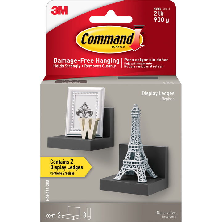 Image of 3M Shelf Ledge, 8 Command Strips, Holds 2 lb, 4"Wx3"H, 2/PK, BK