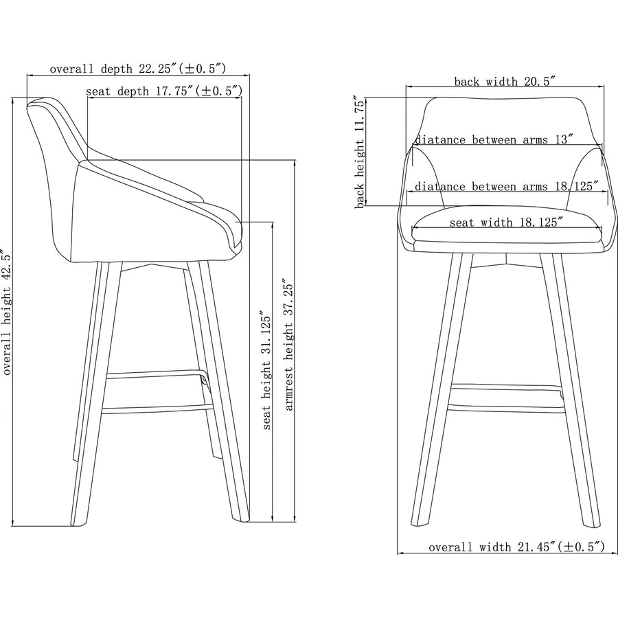 Image of Lorell 68561 Gray Flannel Mid-Century Modern Guest Stools, Four-legged Base, Gray, Armrest, 2 / Carton