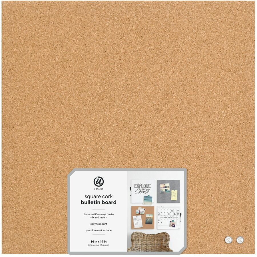 Image of U Brands Cork Board, Canvas, Frameless, 14"x7/10"x14", Natural