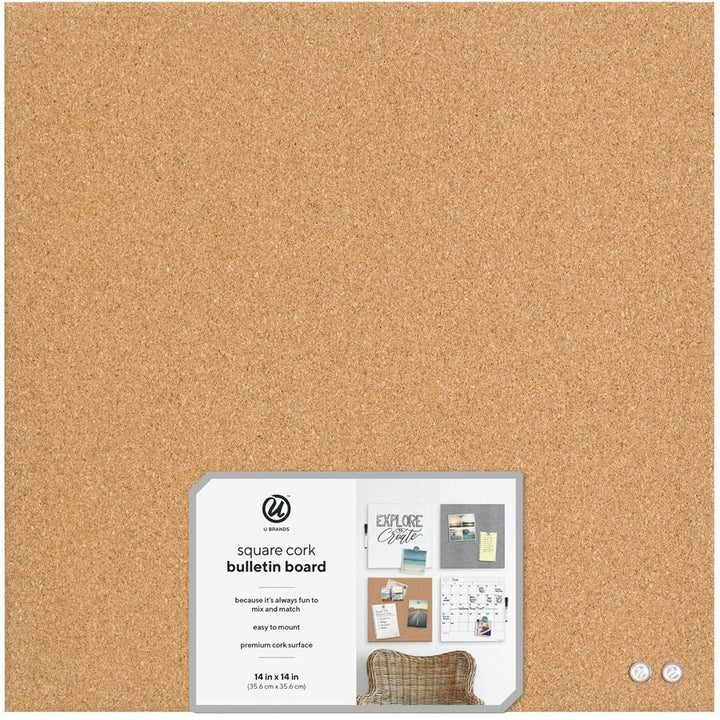 Image of U Brands Cork Board, Canvas, Frameless, 14"x7/10"x14", Natural