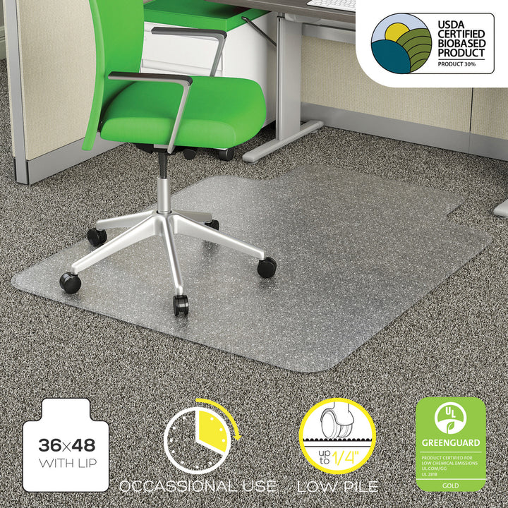 Image of deflecto® Chairmat, Low Pile, Studded, Lip 10"x19", 36"Wx48"L, Clear