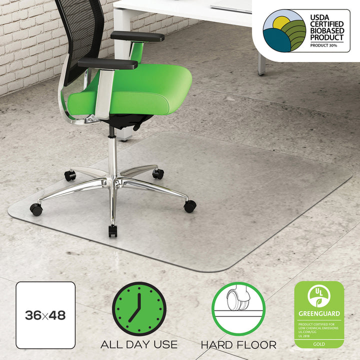 Image of Deflecto CM2E142PB Earth Source Hard Floor Chair Mat, Hard Floor, 48" L x 36" W x 0.100" Thickness, Rectangular, Clear, 1 Each