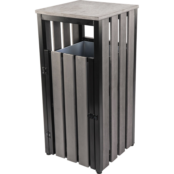 Image of Lorell 42693 Faux Wood Outdoor Waste Bin, Rectangular, Weather Resistant, 33.6" Height, Polystyrene, Weathered Charcoal, 1 Each