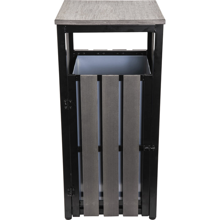Image of Lorell 42693 Faux Wood Outdoor Waste Bin, Rectangular, Weather Resistant, 33.6" Height, Polystyrene, Weathered Charcoal, 1 Each