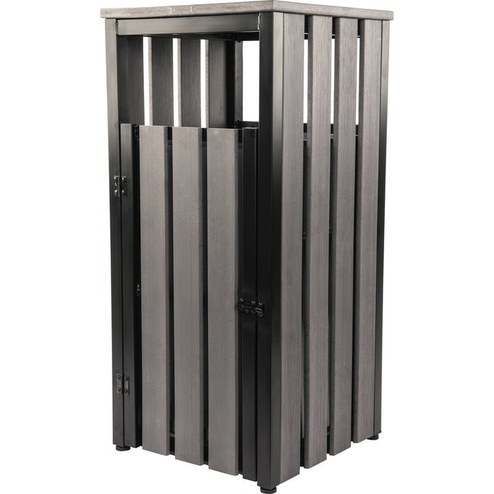 Image of Lorell 42693 Faux Wood Outdoor Waste Bin, Rectangular, Weather Resistant, 33.6" Height, Polystyrene, Weathered Charcoal, 1 Each