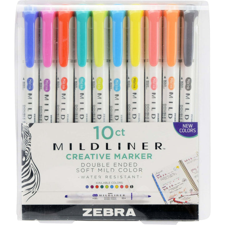 Image of Zebra Pen 78101 MILDLINER Dual Ended Creative Marker, Assorted Ink, White Barrel, 10 / Pack