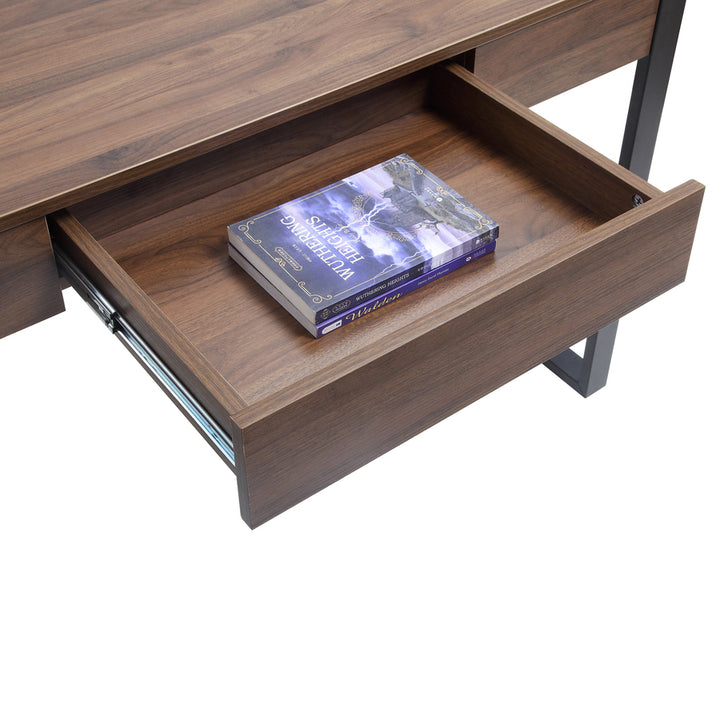 Image of Lorell Desk, Center Drawer, Steel Legs, 47"x23-1/2"x30", Walnut