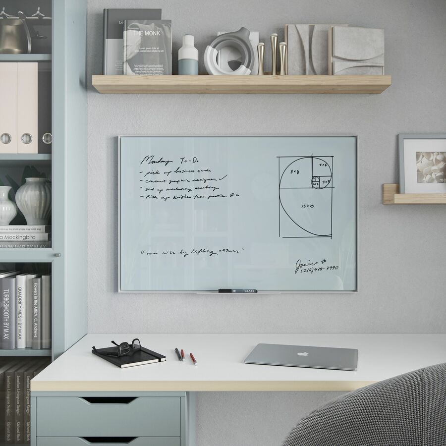 Image of U Brands Dry-Erase Board,Glass,Aluminum Frame,36"x24",White