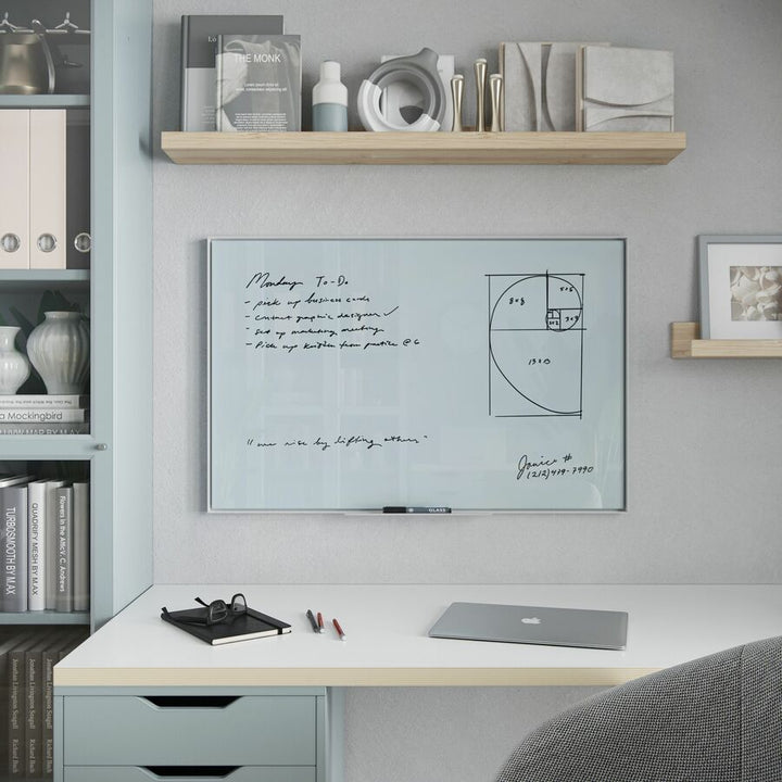 Image of U Brands Dry-Erase Board,Glass,Aluminum Frame,36"x24",White