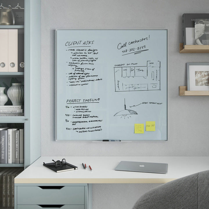 Image of U Brands Dry-Erase Board,Glass,Aluminum Frame,336"x36",White