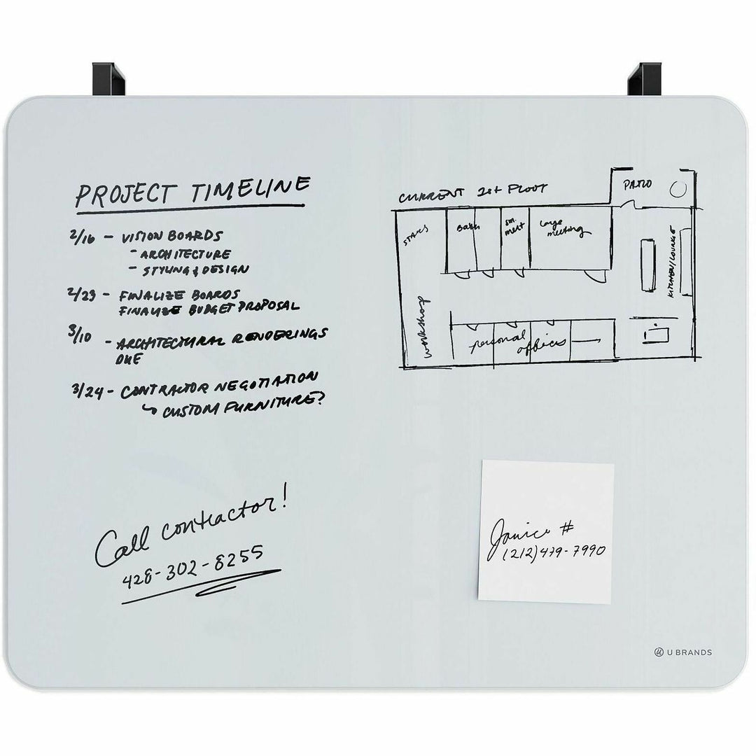 Image of U Brands Dry-Erase Board, Magnetic, 16"Wx20"Lx1/4"H, Frost