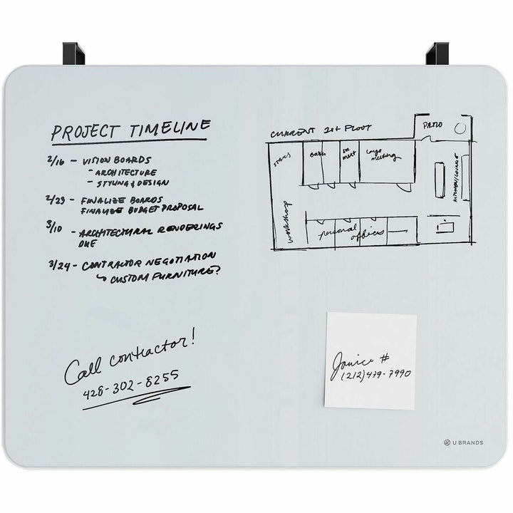 Image of U Brands Dry-Erase Board, Magnetic, 16"Wx20"Lx1/4"H, Frost