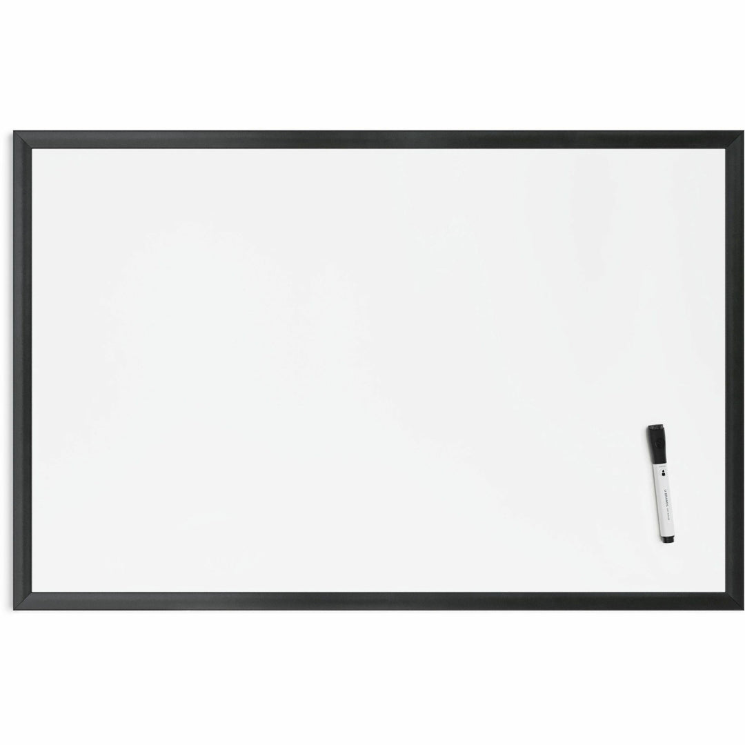 Image of U Brands Magnetic Dry Erase Board with Wood Frame, 36" x 24" (Actual Size: 35" x 23"), White Surface, Black Wood Frame