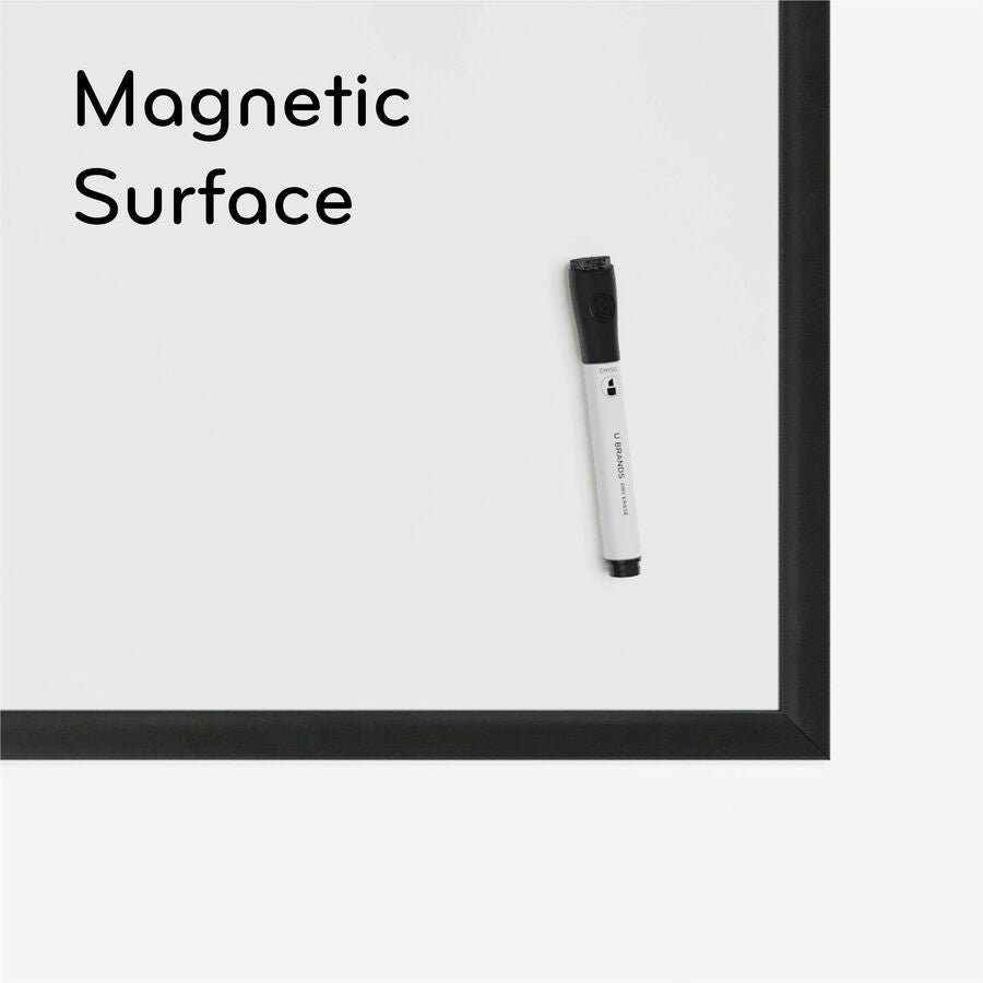 Image of U Brands Magnetic Dry Erase Board with Wood Frame, 36" x 24" (Actual Size: 35" x 23"), White Surface, Black Wood Frame