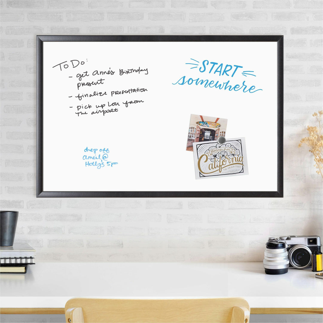 Image of U Brands Magnetic Dry Erase Board with Wood Frame, 36" x 24" (Actual Size: 35" x 23"), White Surface, Black Wood Frame