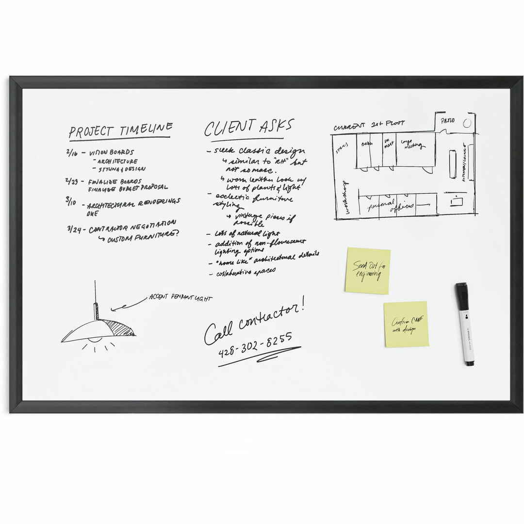 Image of U Brands Magnetic Dry Erase Board with Wood Frame, 36" x 24" (Actual Size: 35" x 23"), White Surface, Black Wood Frame
