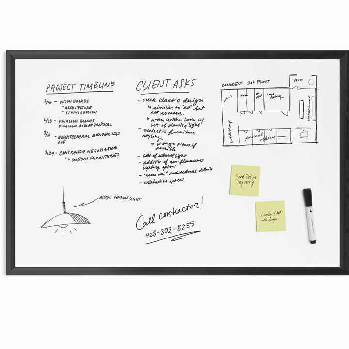 Image of U Brands Magnetic Dry Erase Board with Wood Frame, 36" x 24" (Actual Size: 35" x 23"), White Surface, Black Wood Frame