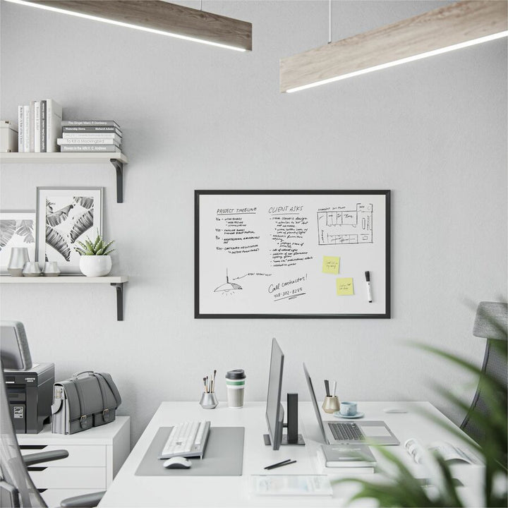 Image of U Brands Magnetic Dry Erase Board with Wood Frame, 36" x 24" (Actual Size: 35" x 23"), White Surface, Black Wood Frame