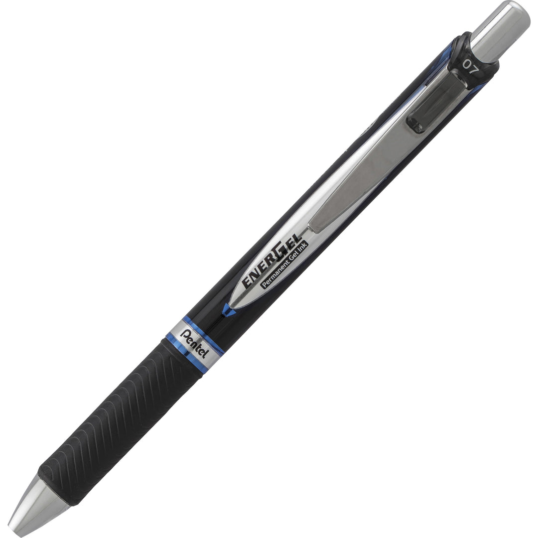 Image of Pentel® EnerGel PRO Permanent Ink Hybrid Gel Pen, Retractable, Medium 0.7 mm, Blue Ink, Black Barrel