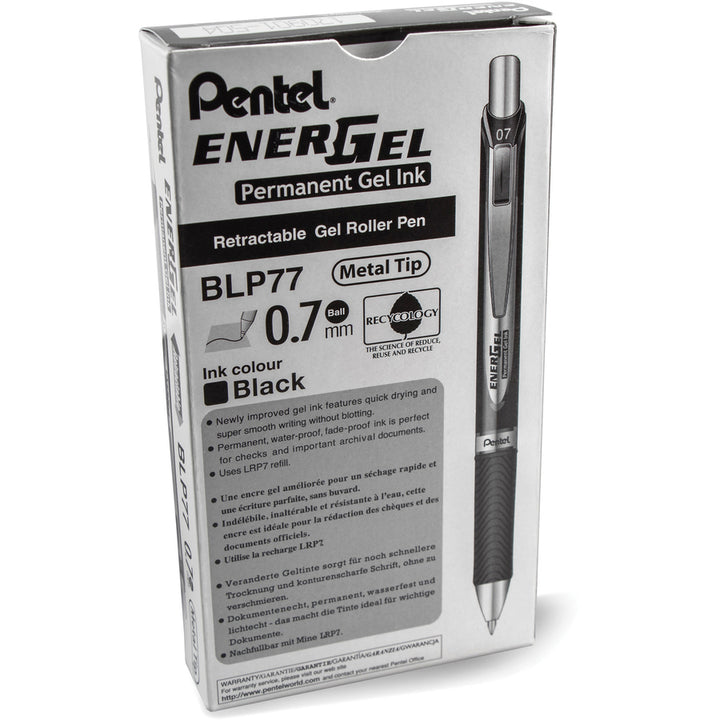 Image of Pentel® EnerGel PRO Permanent Ink Hybrid Gel Pen, Retractable, Medium 0.7 mm, Black Ink, Black Barrel