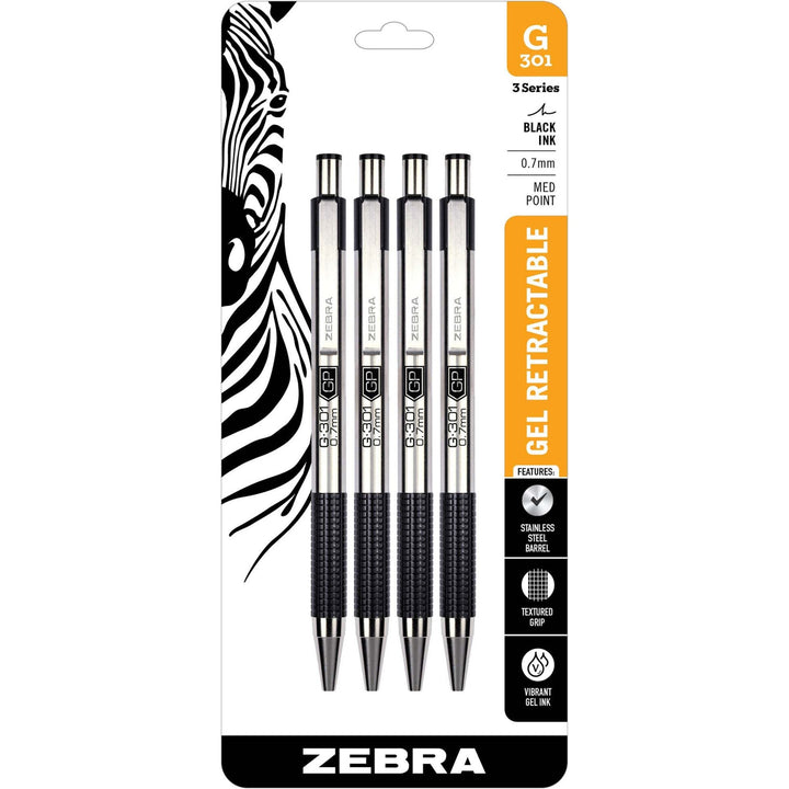 Image of Zebra® Gel Pen, 0.7mm Point, 4/PK, Black