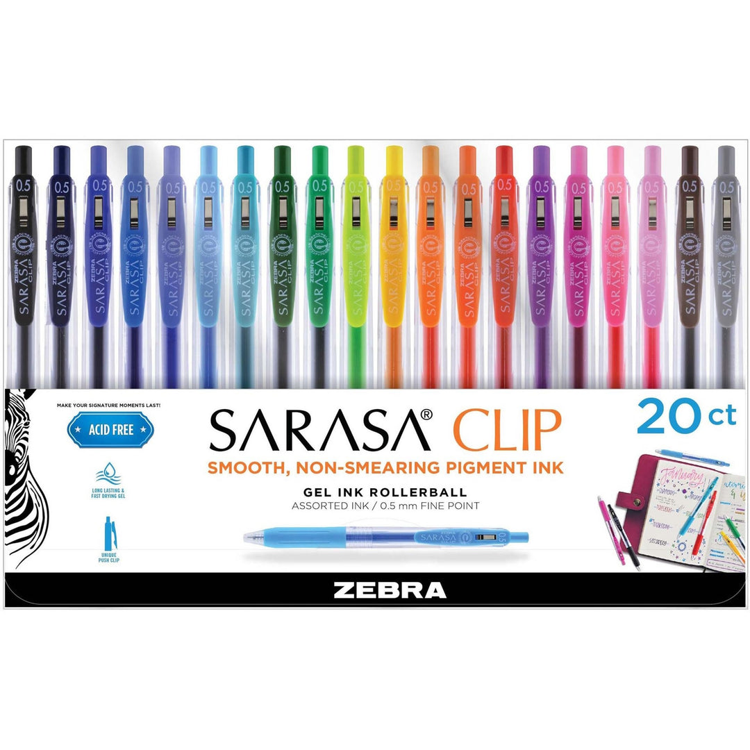 Image of Zebra Pen 47220 SARASA Clip Retractable Gel Pen, 0.5 mm Medium Pen Point, Retractable, Water Based, 20 / Pack
