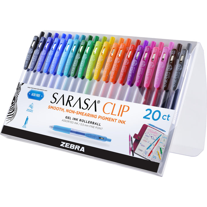 Image of Zebra Pen 47220 SARASA Clip Retractable Gel Pen, 0.5 mm Medium Pen Point, Retractable, Water Based, 20 / Pack