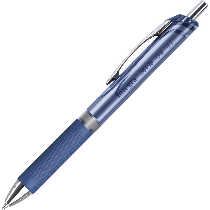 Image of Integra 36200 Retractable Gel Ink Pen, 0.7 mm Medium Pen Point, Retractable, Blue Ink, Gel-based, Blue Barrel, Metal Tip, 1 Dozen