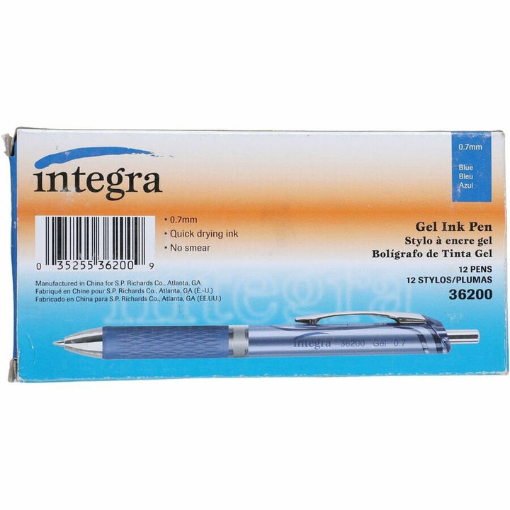 Image of Integra 36200 Retractable Gel Ink Pen, 0.7 mm Medium Pen Point, Retractable, Blue Ink, Gel-based, Blue Barrel, Metal Tip, 1 Dozen