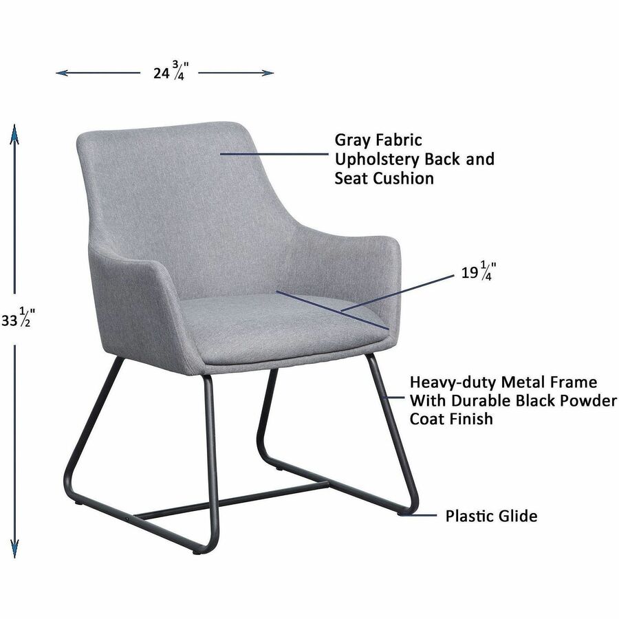 Image of Lorell Guest Chair, Flannel Fabric, 25-1/8"x26-1/8"x33-1/2", Gray