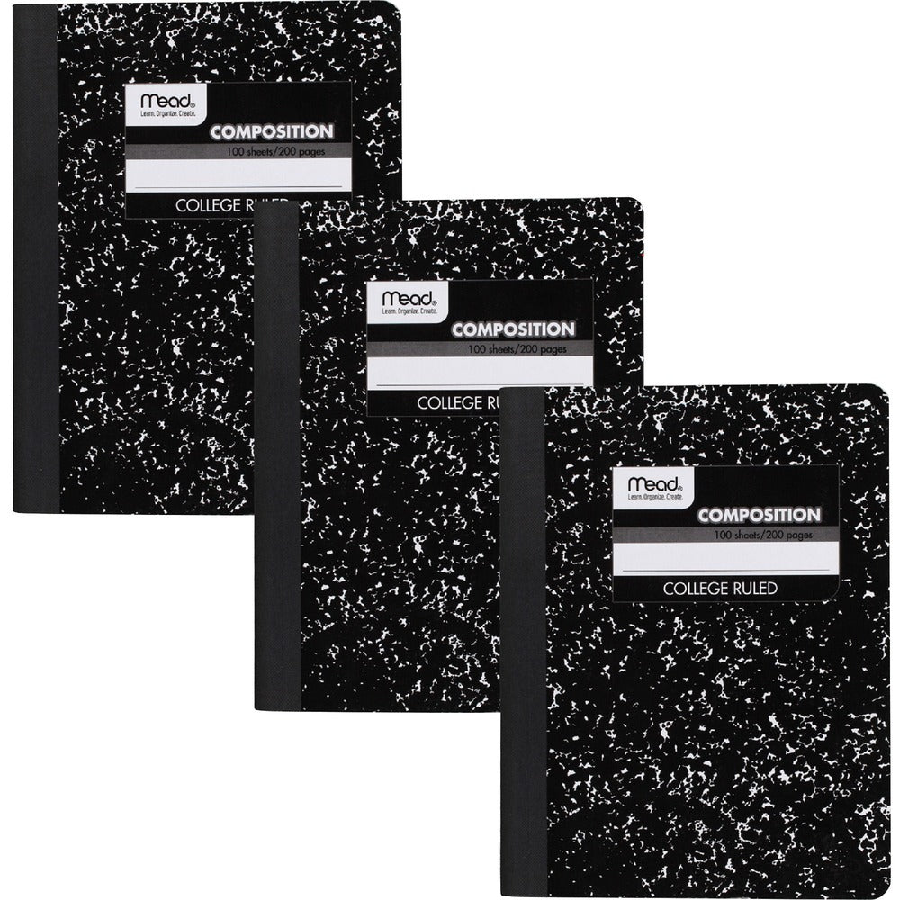 Image of Mead® Notebook, College-Rule, 8"Wx10"H, 3/PK, Black