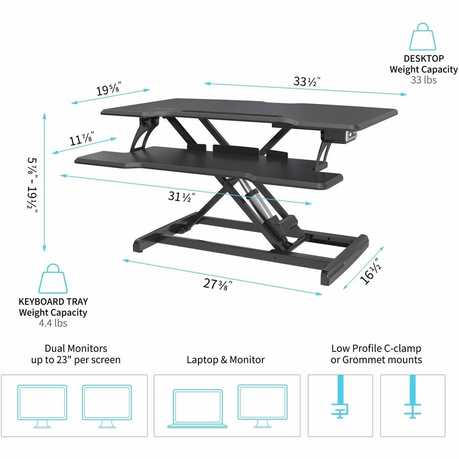 Image of Lorell Desk Riser, USB, Electric, 33-1/2"x20"x19-1/4", BK