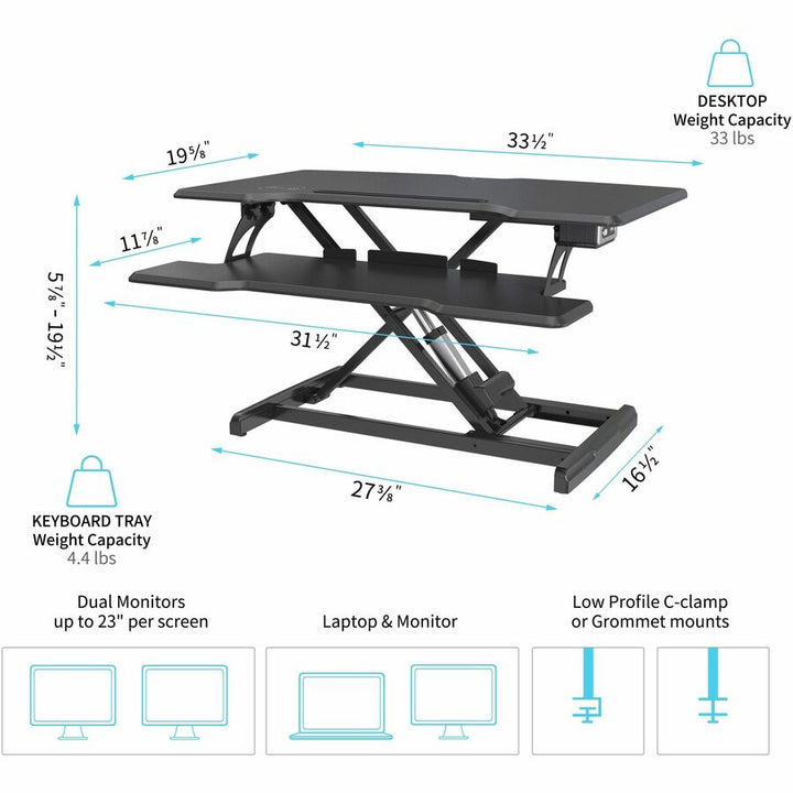 Image of Lorell Desk Riser, USB, Electric, 33-1/2"x20"x19-1/4", BK