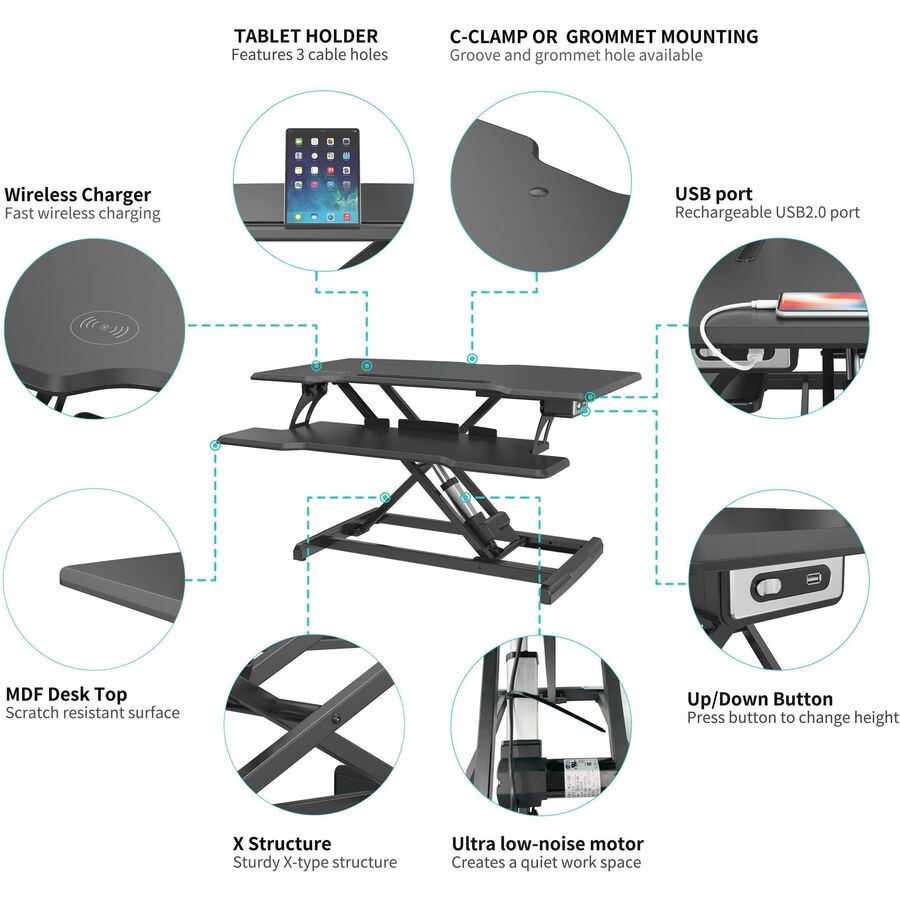 Image of Lorell Desk Riser, USB, Electric, 33-1/2"x20"x19-1/4", BK