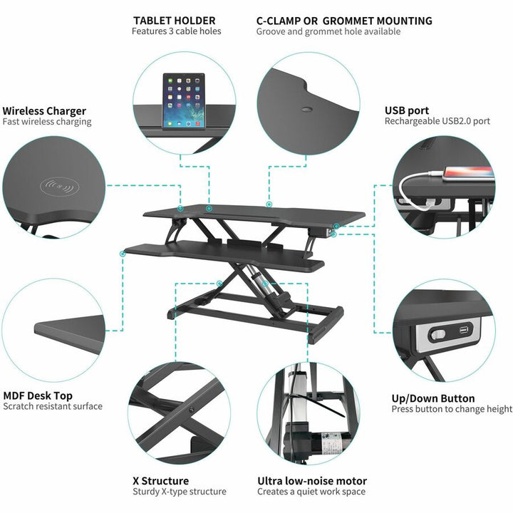 Image of Lorell Desk Riser, USB, Electric, 33-1/2"x20"x19-1/4", BK