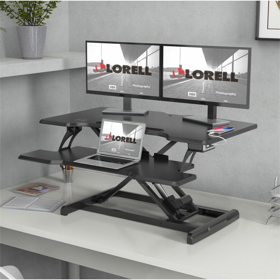 Image of Lorell Desk Riser, USB, Electric, 33-1/2"x20"x19-1/4", BK