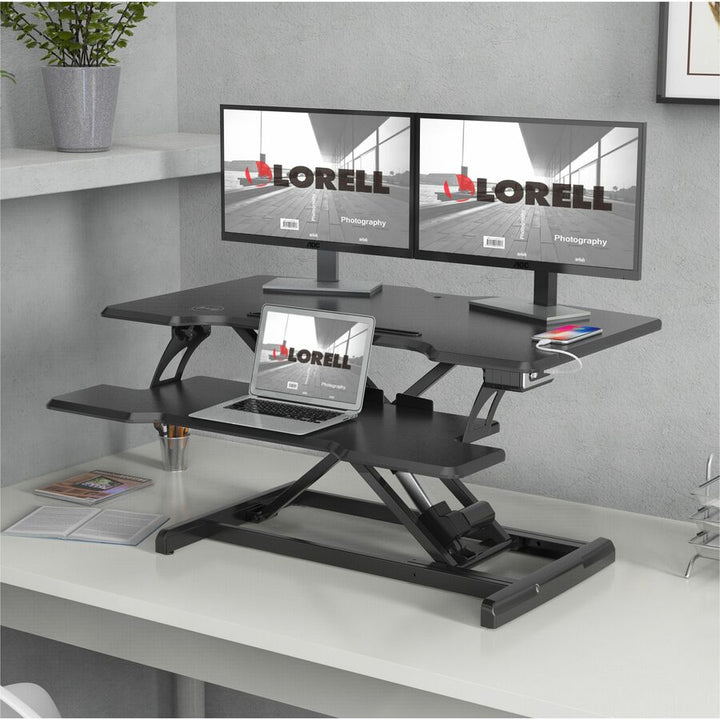 Image of Lorell Desk Riser, USB, Electric, 33-1/2"x20"x19-1/4", BK
