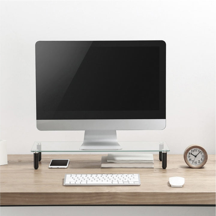 Image of Lorell Monitor Stand, Glass, 4-Leg, 22"x8-1/4"x3", Clear/Black