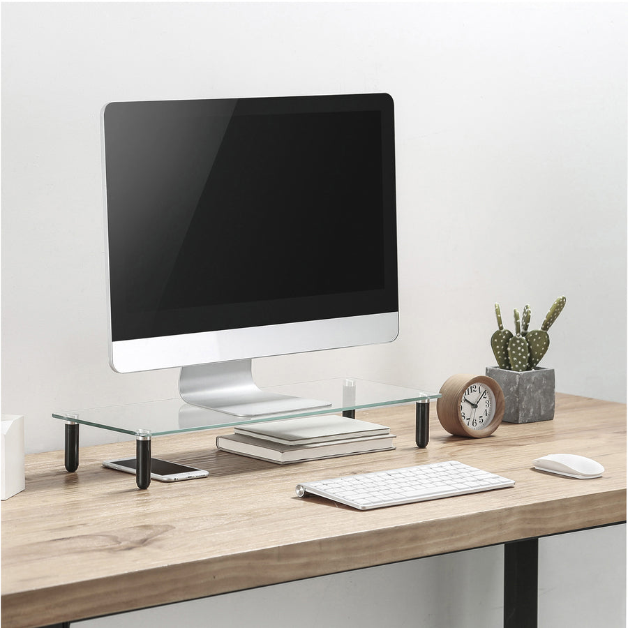 Image of Lorell Monitor Stand, Glass, 4-Leg, 22"x8-1/4"x3", Clear/Black