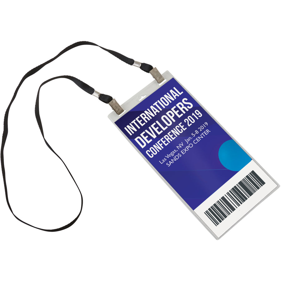 Image of Advantus 97579 Event/Credential Badge Holder, 0.1" H x 4" W x 8" Length, Clear, Black, 5 / Pack