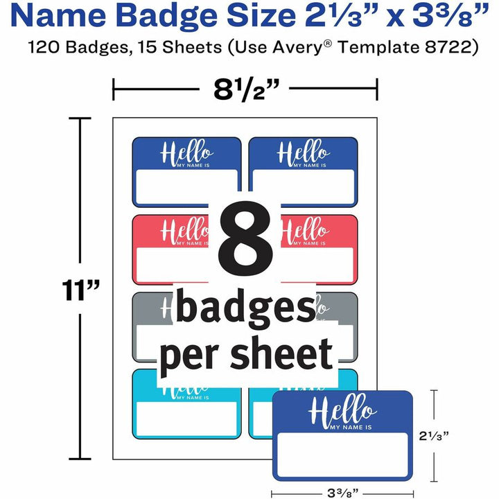 Image of Avery® Flexible Adhesive Name Badge Labels, "hello", 3 3/8 X 2 1/3, Assorted, 120/pk