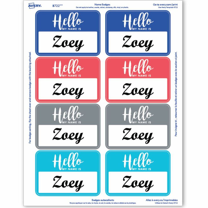 Image of Avery® Flexible Adhesive Name Badge Labels, "hello", 3 3/8 X 2 1/3, Assorted, 120/pk