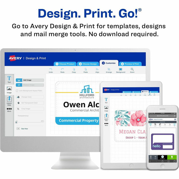 Image of Avery® Flexible Adhesive Name Badge Labels, "hello", 3 3/8 X 2 1/3, Assorted, 120/pk