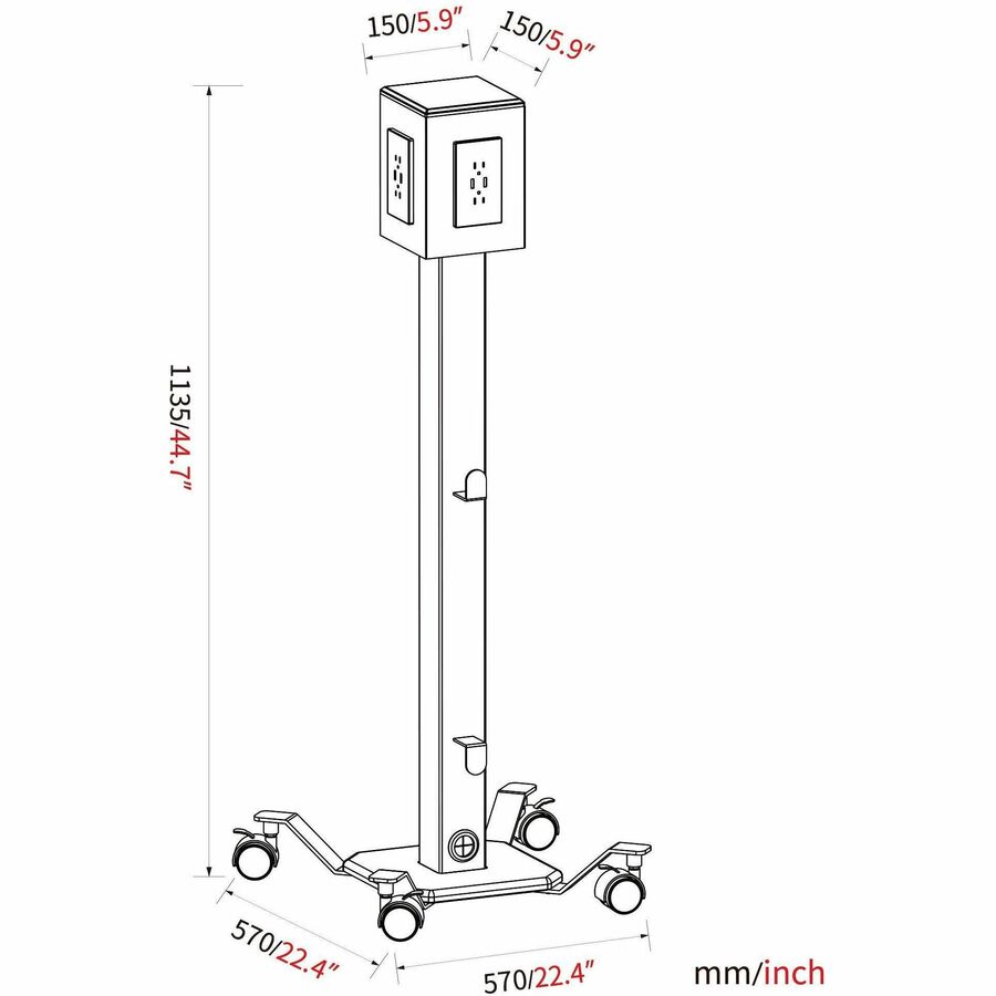 Image of Lorell Power Tower, 8 USB, Mobile, 15-3/4"x15-3/4"x43-1/4", Gray