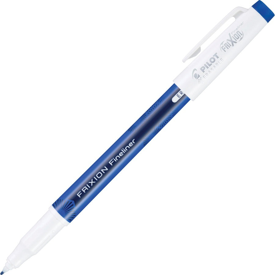Image of Pilot® FriXion Fineliner Erasable Porous Point Pen, Stick, Fine 0.6 mm, Blue Ink, Blue/White Barrel, Dozen