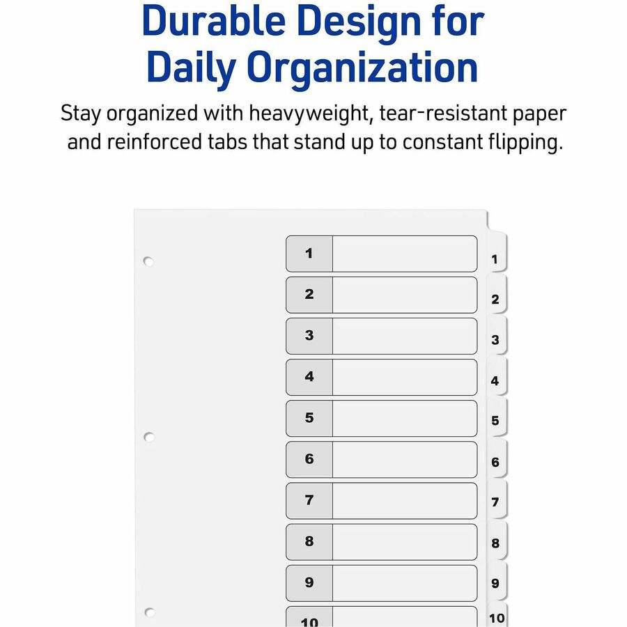 Image of Avery® customizable table of contents ready index black and white dividers, 10-tab, 1 to 10, 11 x 8.5, white, 6 sets