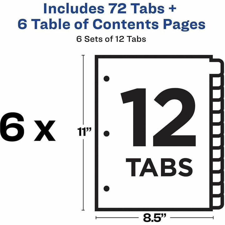 Image of Avery® Customizable Table of Contents Ready Index Black and White Dividers, 12-Tab, 1 to 12, 11 x 8.5, White, 6 Sets