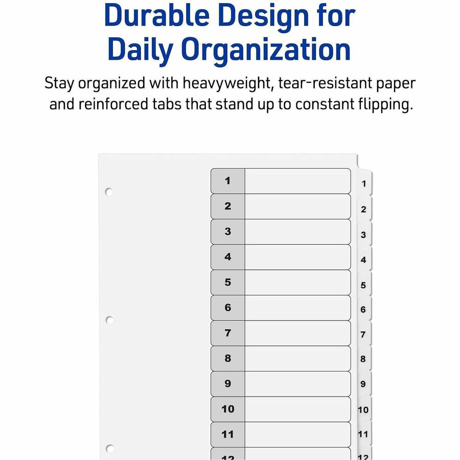 Image of Avery® Customizable Table of Contents Ready Index Black and White Dividers, 12-Tab, 1 to 12, 11 x 8.5, White, 6 Sets